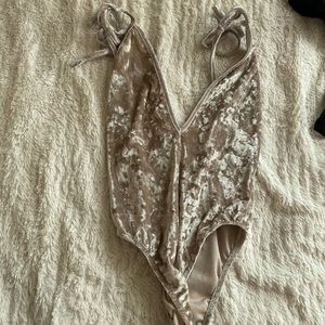 Pink velvet bodysuit